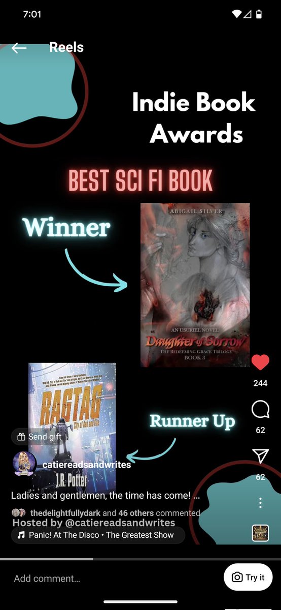 Soooo... This happened.

I guess it dropped a day or two ago and I didn't understand 😂  I think this speaks to my level of imposter syndrome.

Anyway, Daughter of Sorrow was voted Best Sci-fi Book and I am incredibly humbled. Thank you Catie O'Neil and everyone who voted!!