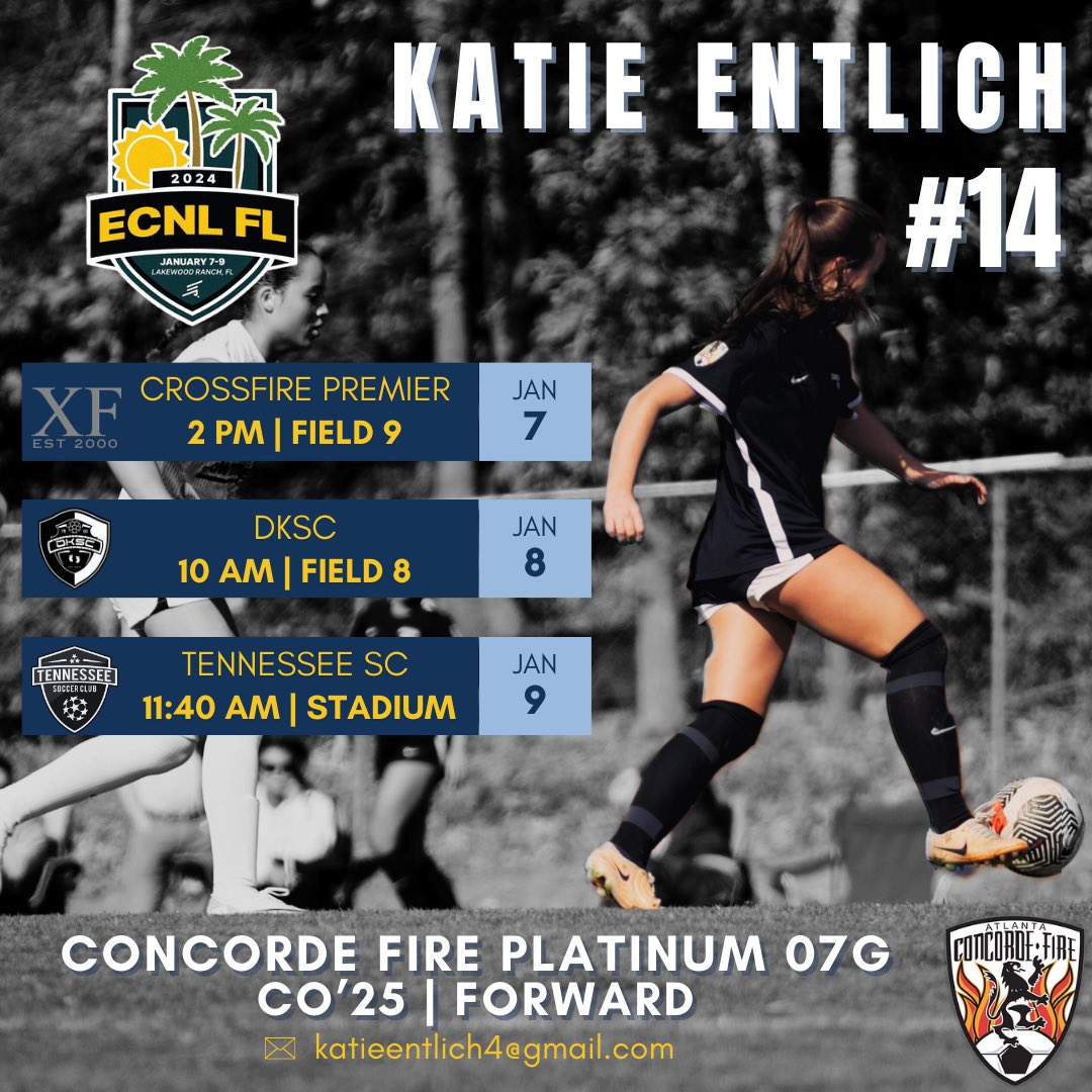 Kicking off 2024 at #ECNLFL this weekend! Looking forward to some great competition with <a href="/Concorde07G/">Concorde Fire Platinum ECNL 06/07</a>
🔥🔥🔥

📍Premier Sports Campus

<a href="/TopDrawerSoccer/">TopDrawerSoccer</a> 
<a href="/ECNLgirls/">ECNL Girls</a> 
<a href="/ECNLSoutheast/">ECNL Southeast Girls</a> 
<a href="/ImCollegeSoccer/">College Soccer Truth ™</a> 
<a href="/ImYouthSoccer/">ECNL/GA/Recruiting/College Soccer</a>