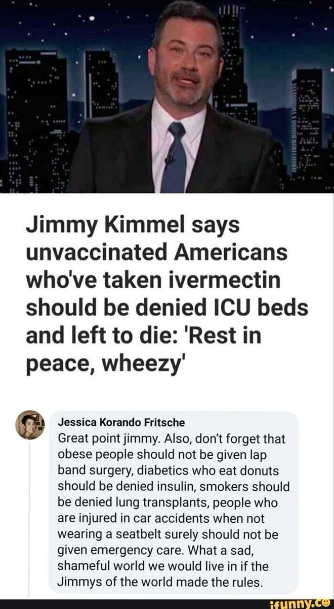Pismo_B's tweet photo. @jimmykimmel Every Unvaxxed person should sue this POS for putting their life in danger!! https://t.co/dydvkqbied