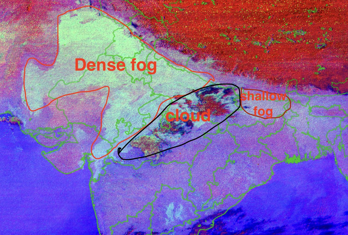BinodClimate's tweet photo. #WeatherUpdate Cloud is over the central India that helped to reduce the fog covered area however there is still dense fog in western #Tarai while shallow fog in eastern Tarai. 
Fog should clear out later in the morning from Tarai and better weather for Aviation tomorrow https://t.co/5uMqDjX6jW