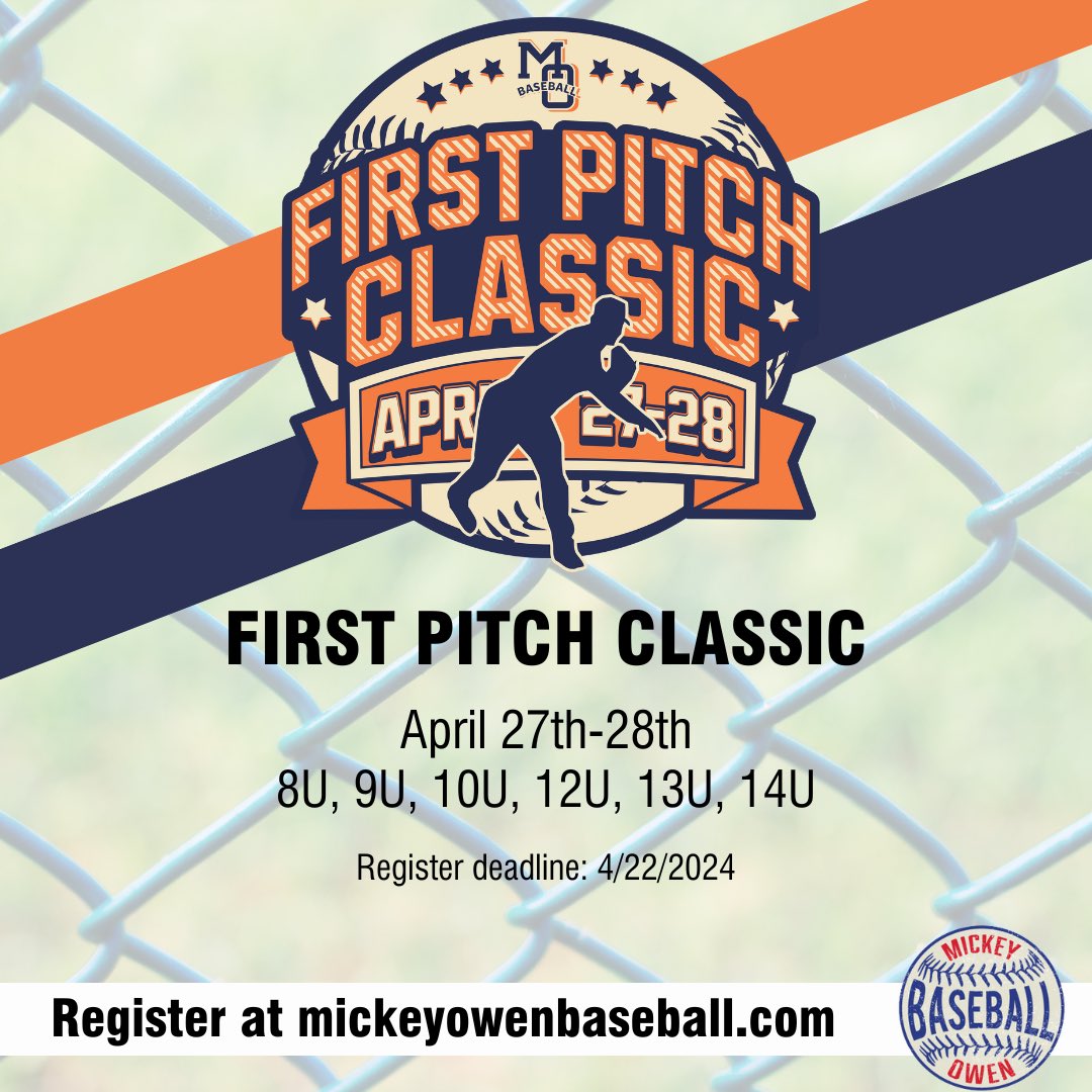 mickeyowenball's tweet photo. TOURNAMENT TUESDAY at MOBS: 
⚾️ First Pitch Classic ⚾️

•When: April 27-28, 2024
•Divisions: 8U, 9U, 10U, 12U, 13U, 14U 

Register today➡️ https://t.co/dbBa7xyGov

Message us with any questions! https://t.co/xFJjfImjSB
