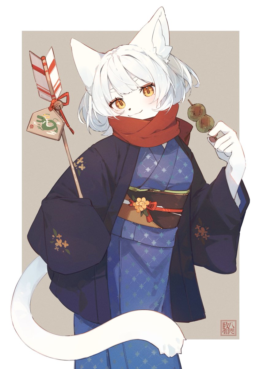 1girl animal ears solo tail japanese clothes kimono cat ears  illustration images
