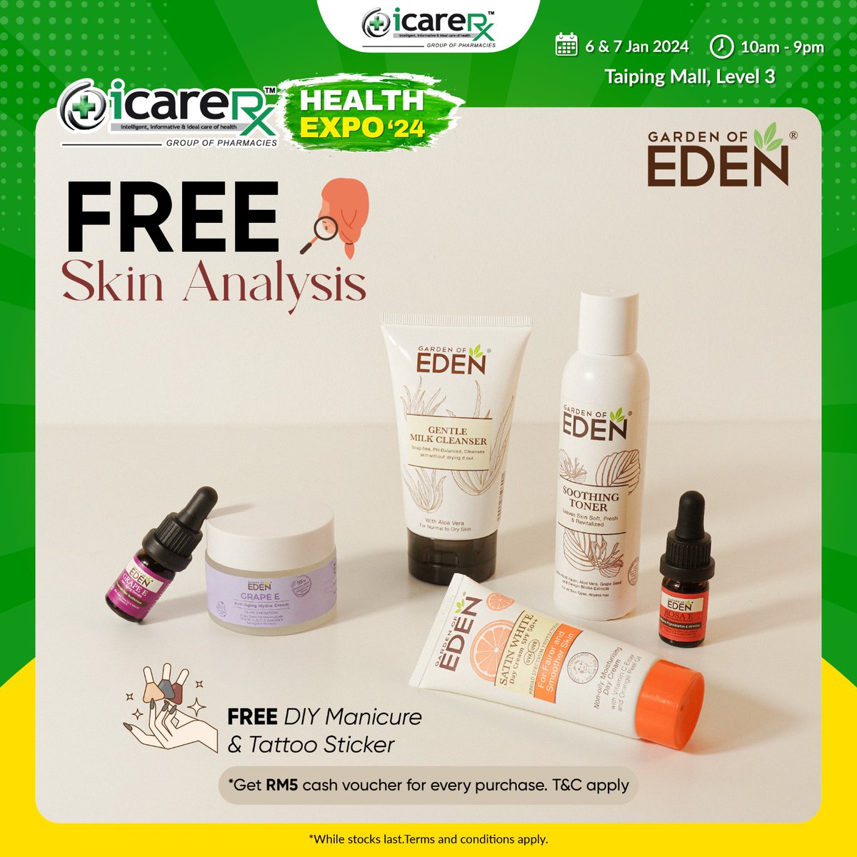 GOESkincare's tweet photo. Join us at ICare Health Expo 3024🌱Get a FREE skin analysis and even a Gift With Purchase of our Tote bag and Money Packets!

Do come and visit us at Taiping Mall this 6th and 7th January 2024 for some exclusive deals and offers ✨  T&amp;C's apply.

See you all there real soon! https://t.co/3N4yDtRXi2