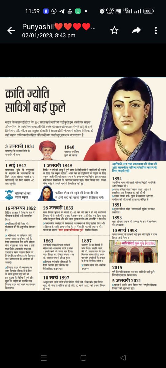क्रांति ज्योति सावित्री बाई फुले।
#NatinalTeachersDay3Jan