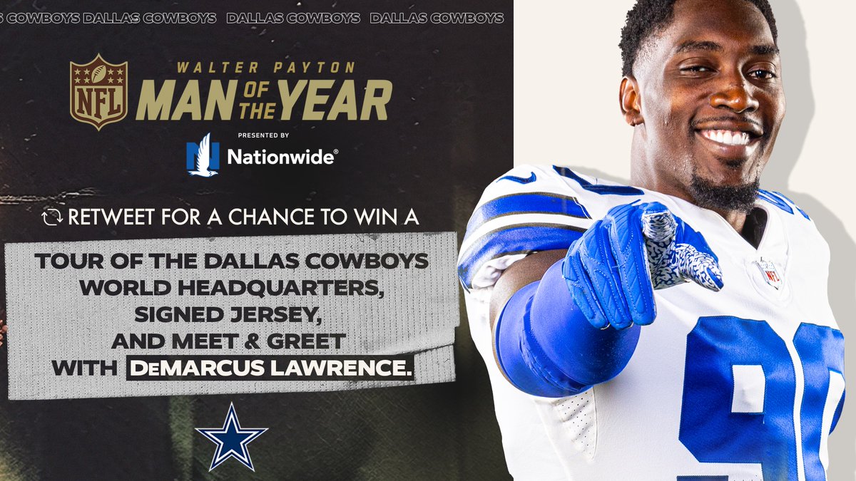 Dallas Cowboys (@dallascowboys) on Twitter photo Double voting for the #WPMOYChallenge is LIVE & <a href="/TankLawrence/">DeMarcus Lawrence</a> wants to give thanks to #CowboysNation❗️
Quote this with #WPMOYChallenge + DeMarcus Lawrence" for a chance to WIN ⤵️
➡️ A tour of our headquarters
➡️ A signed 9️⃣0️⃣ jersey
➡️ A meet/greet with <a href="/TankLawrence/">DeMarcus Lawrence</a>
See rules Double voting for the #WPMOYChallenge is LIVE & <a href="/TankLawrence/">DeMarcus Lawrence</a> wants to give thanks to #CowboysNation❗️
Quote this with #WPMOYChallenge + DeMarcus Lawrence" for a chance to WIN ⤵️
➡️ A tour of our headquarters
➡️ A signed 9️⃣0️⃣ jersey
➡️ A meet/greet with <a href="/TankLawrence/">DeMarcus Lawrence</a>
See rules