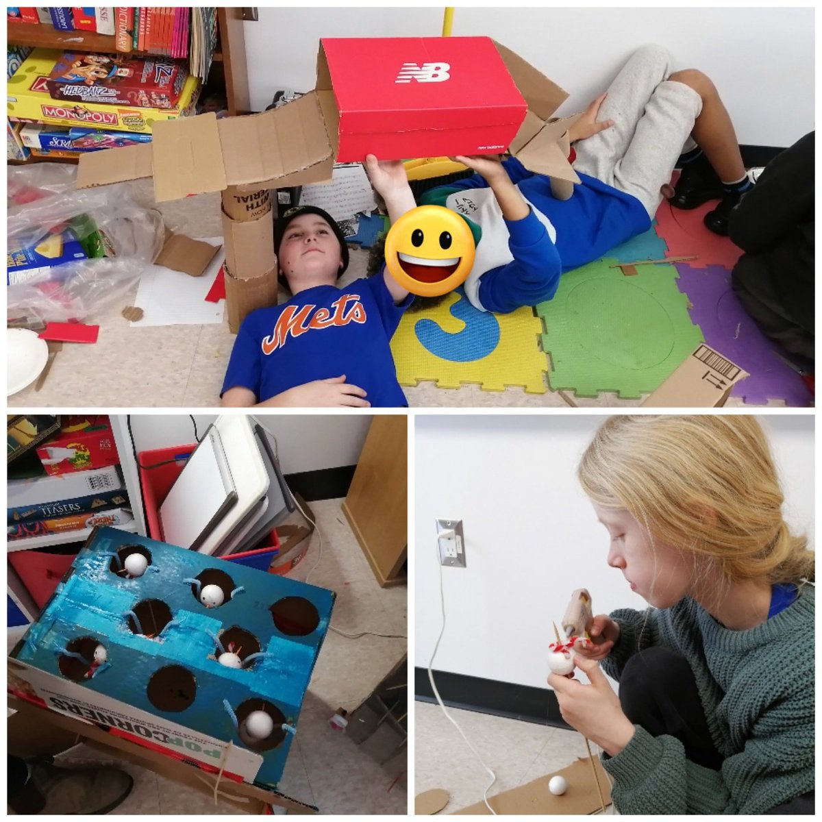 MmeSMacDonald's tweet image. 1/2 C&apos;est le jour de défi en carton. Demain nous jouerons nos jeux et les partagerons avez des autres classes. #cardboardchallenge #STEM @HRCE_FSL @HRCE_NS @ES_Skyhawks