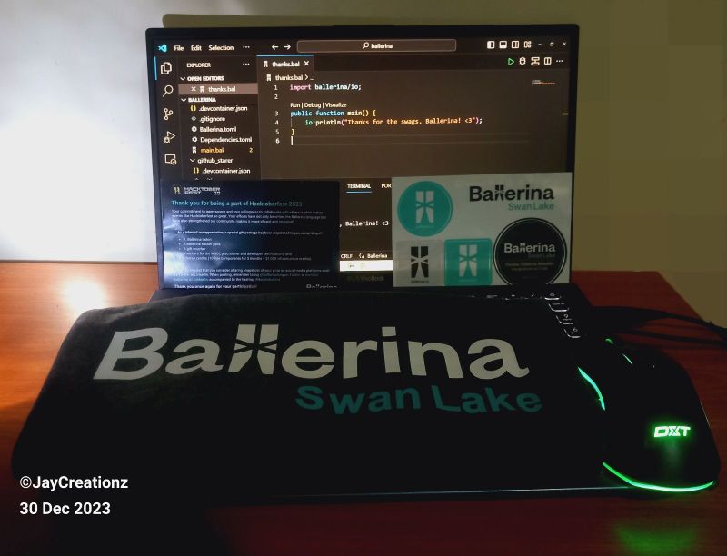 JGunaweera's tweet photo. Happy to be a winner at Ballerina X Hacktoberfest 2023

I received,

A $25 Amazon voucher
A Ballerina T-shirt
Ballerina stickers
Free vouchers-wso2 certifications
$1,000 choreo credits 

Thanks Ballerina for these remarkable swags!❤️

#Ballerina #Ballerinalang #Hacktoberfest2023 https://t.co/Eqw1eDiZZz