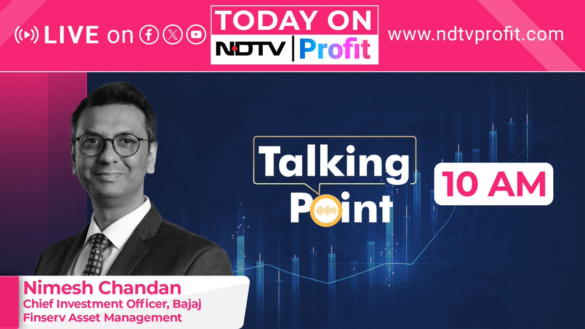 NDTVProfitIndia's tweet image. Today on #NDTVProfit 

- #TalkingPoint with @bajajfinservmf's @Nimesh_Chandan 

Remember to tune in at 10 am