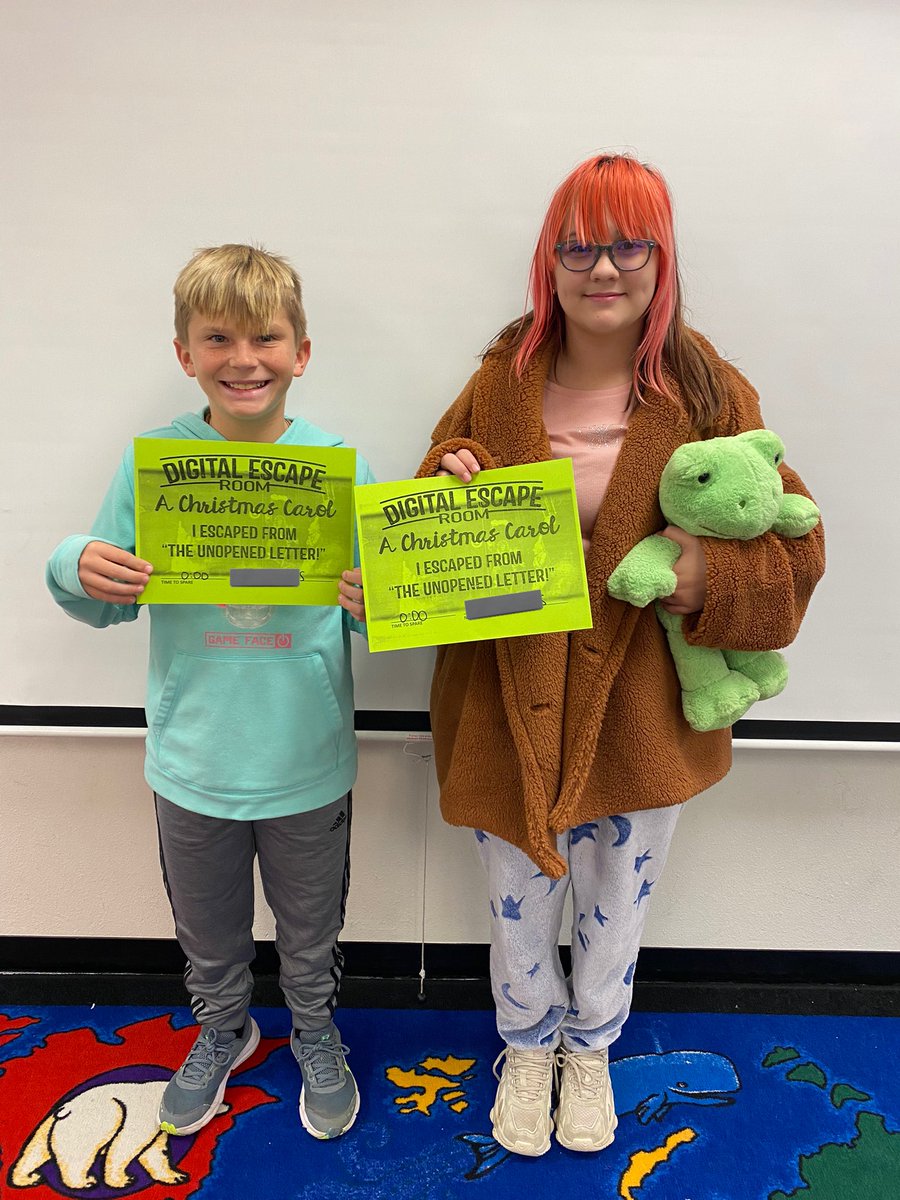 cses_tech's tweet photo. In honor of Christmas break ending tomorrow, here are some of our 5th graders who managed to successfully complete the Christmas Carol Digital Escape Room before anyone else in their class! 🎄 https://t.co/vOt5yNwRmf