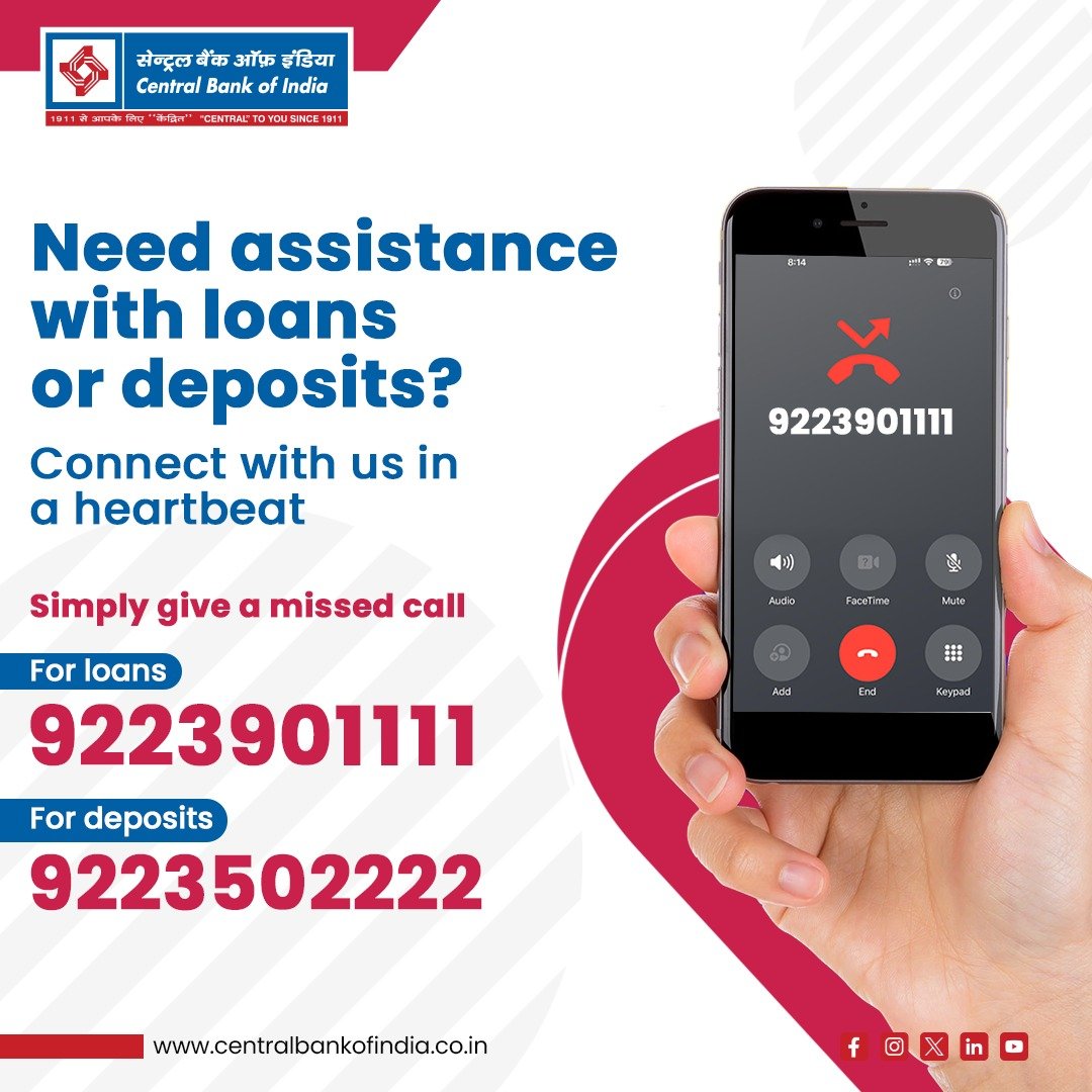 centralbank_in's tweet photo. Simplify Banking with a Missed Call! Your Loan and Deposit Solutions Made Easy by Central Bank of India!

#MissedCallFacility #CentralBankOfIndia #CentralToYouSince1911 https://t.co/Csw9pJYGnQ