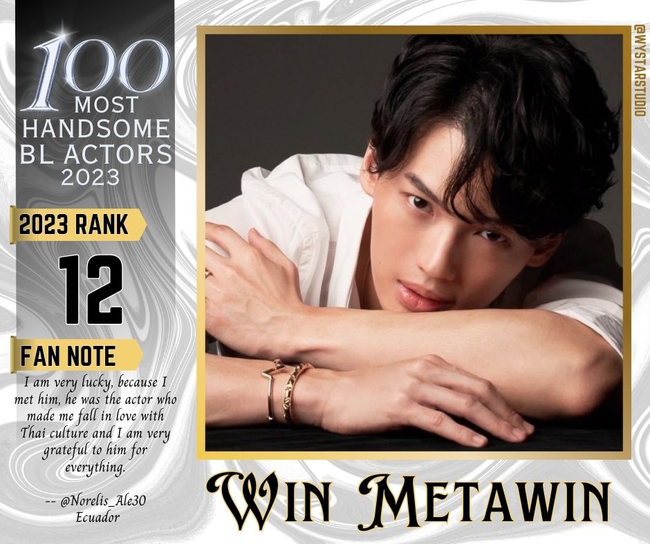 ✨ FINAL RESULT - 6TH EDITON✨  The 100 Most Handsome BL Actors of 2023 Winners List 🏆 No. 12 - Win Metawin Congratulations! Official Video will be uploaded on Youtube soon. 🎊 Thank you for your support!