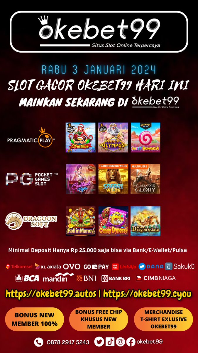 okebet99's tweet photo. INFO SLOT GACOR HARI INI GAMPANG MENANG DI OKEBET99 💸
Mainkan Games Gacor hari ini dan dapatkan JP mu sekarang juga !
🔥 Link : https://t.co/wgf4mGUD5s
#okebet99 #slotgacor #situsslot #mainslot #gameslot #olympus #starlightprincess #sweetbonanza #slotdana #agenslot #dragonsoft https://t.co/GNqG7Tv3sO