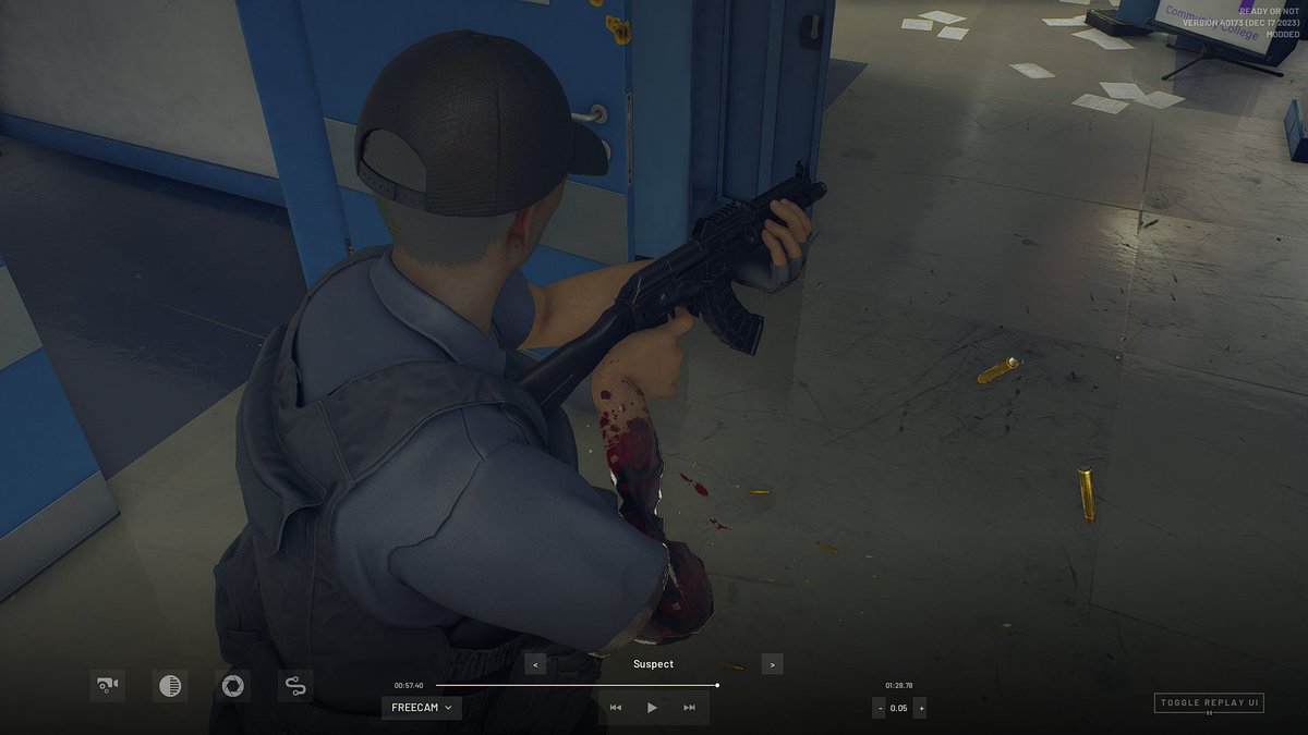 The AI in Ready Or Not is horrendous. 
We put 12 rounds into him, his arm is held on with nothing but bone. He then insta-headshot my friend on fully auto through a wall, then the next bullet he insta-headshot me through a wall too without releasing the trigger.
<a href="/VOIDInteractive/">VOID Interactive</a>
