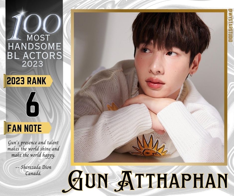 ✨ FINAL RESULT - 6TH EDITON✨  The 100 Most Handsome BL Actors of 2023 Winners List 🏆 No. 6 - Gun Atthaphan Congratulations! Official Video will be uploaded on Youtube soon. 🎊 Thank you for your support!