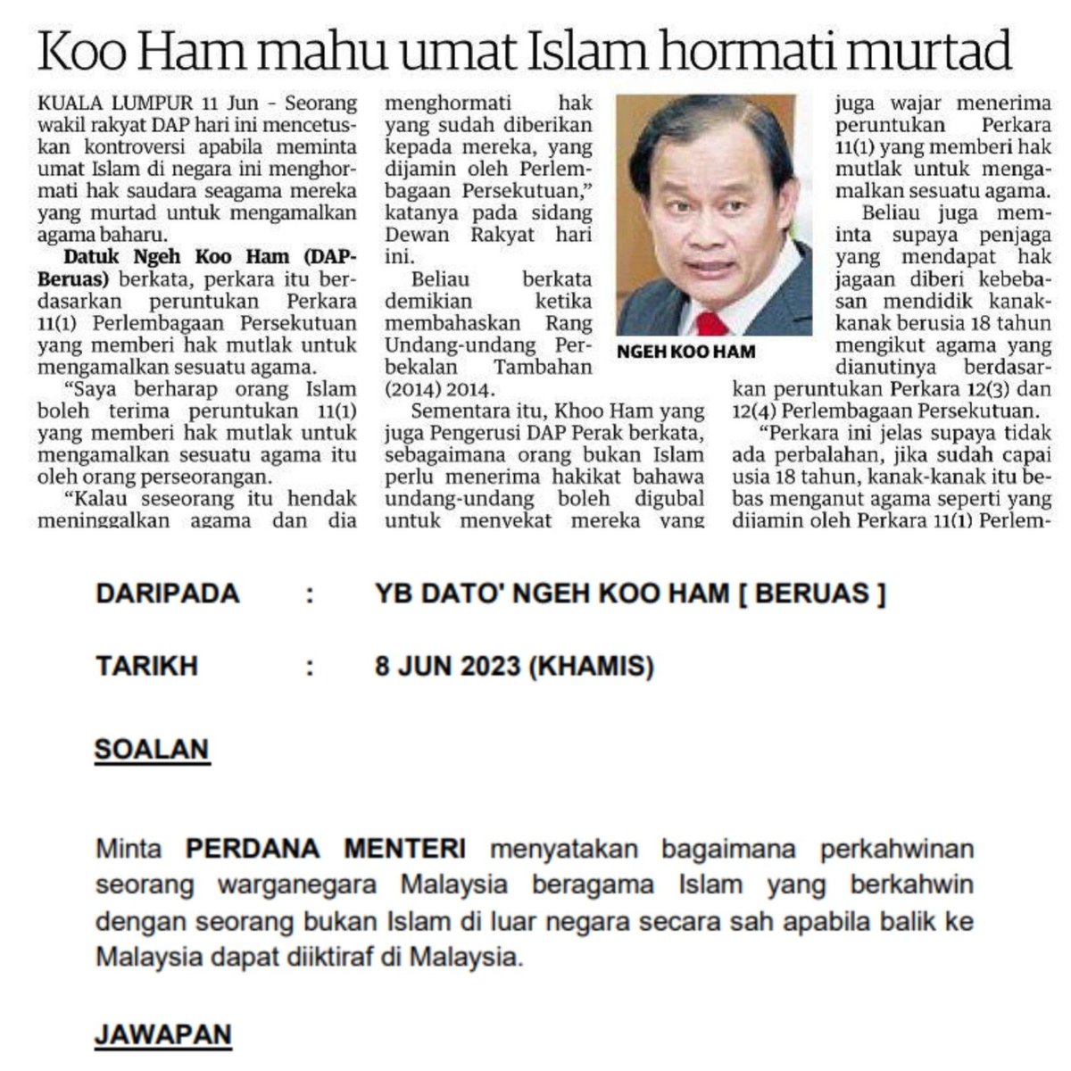 tamarjaya0's tweet photo. Aku tak yakin Ngeh Koo Ham sekadar TERkhilaf.

Tindakan DAP terhadap Ngeh Koo Ham terlalu lemah. Tak tegas.

Ini bukan kali pertama Ngeh Koo Ham buat benda macamni.

So dia minta maaf terus setel? Senang kerja dia.

Kita nak Ngeh Koo Ham dikenakan tindakan tegas!

#DaulatTuanku https://t.co/ekqYGUW2Bm