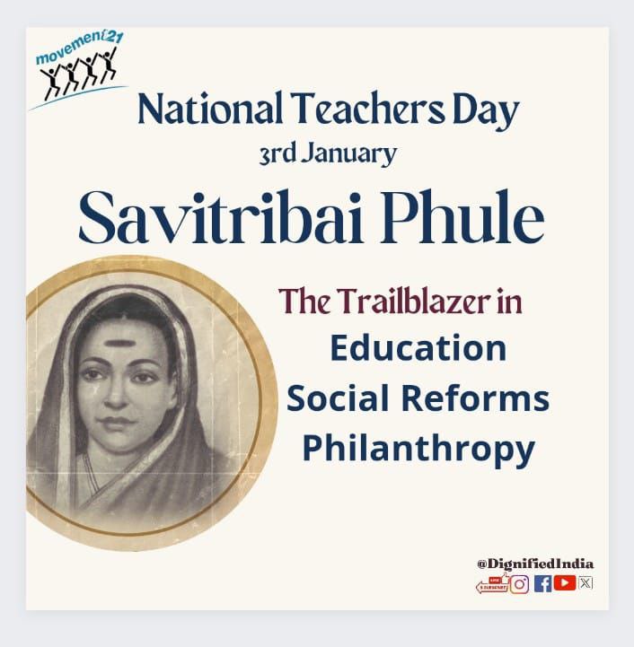 #NationalTeachersDay3Jan #SavitriBaiPhule
An investment in knowledge pays the best interest.