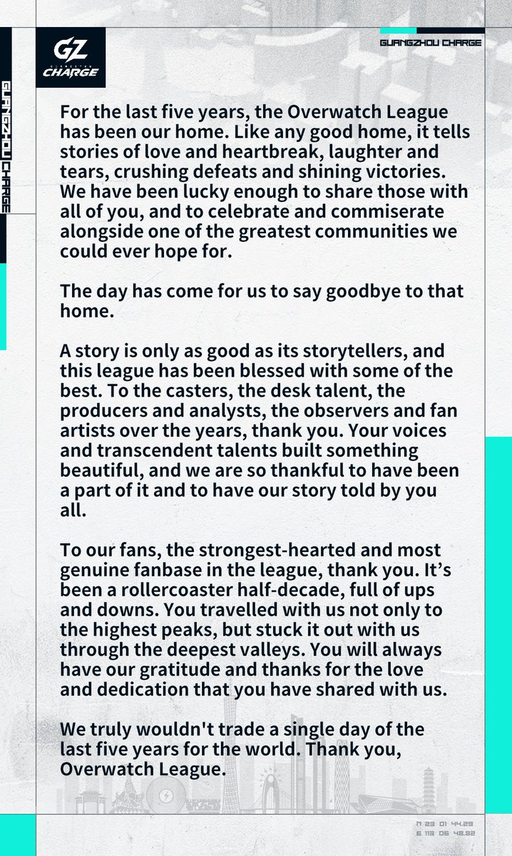 GZCharge's tweet image. Goodbye, Overwatch League. Thank you for everything. 💙

#020UP #ChargeForward