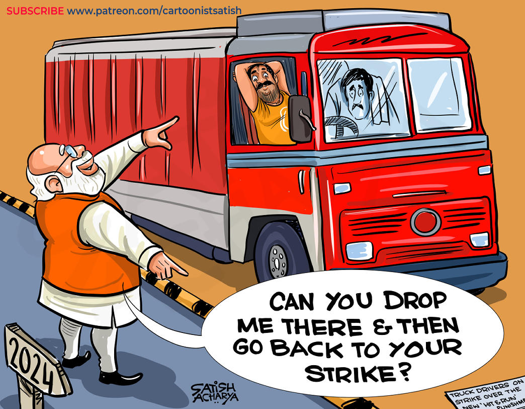 satishacharya's tweet photo. Truck drivers on strike! #TruckDriverStrike #2024Elections https://t.co/oXVFa6ASNW