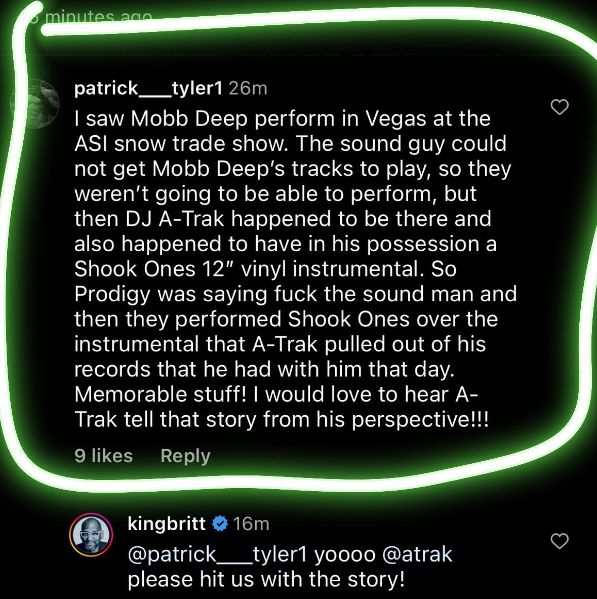 atrak's tweet photo. RIP Prodigy. 
The funniest part of this story is that I…. don’t remember it 😂
Well, now that I read it I kinda do. 

All I know is, in those years you didn’t leave home without your Shook Ones 12”. If you went to the store to buy eggs you brought your Shook Ones 12”. https://t.co/W2So6RzyJY