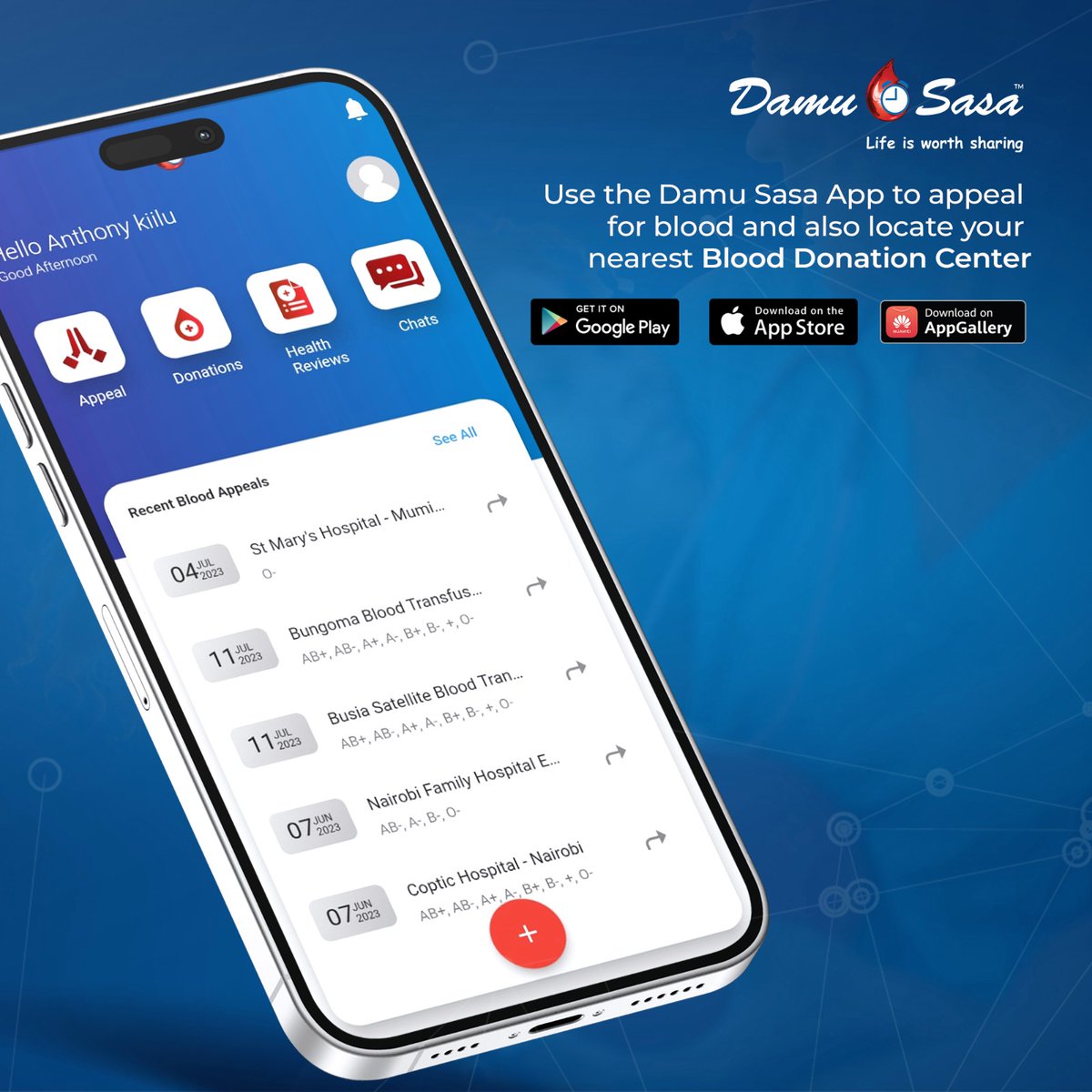 Every blood donation counts. Be the hero someone is waiting for. Find your nearest blood donation center using the Damu Sasa App and make a difference today.

#DamuSasa #DamuSasaApp #lifeisworthsharing