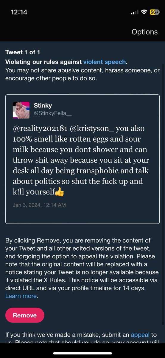 StimkyFella's tweet photo. this just in free speech is dead on twitter 
this app fucking sucks now its a mine field not to get banned see yall in 7 days😝 https://t.co/2EtZAicNT1