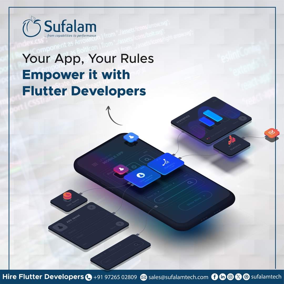 sufalamtech's tweet image. 💻 Elevate your digital experience by hiring skilled #FlutterDevelopers.
Ready to transform your ideas into reality?
Hire Flutter Developers now!
🌐 Check out our website for more details: sufalamtech.com/hire-flutter-d…
📞 Schedule an interview: +91 97265 02809
