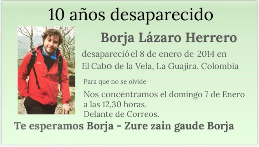 paraderoborja's tweet photo. El próximo domingo 7 de enero recordaremos el 10 aniversario de la  desaparición de Borja Lazaro con una concentración a las 12:30 en la Plaza de los Celedones de Oro de Vitoria-Gasteiz @elcorreo_alava @elcorreo_com @NoticiasdeAlava @gasteizhoy @EFEnoticias @Vasco_Press https://t.co/xYQFA5IyzV