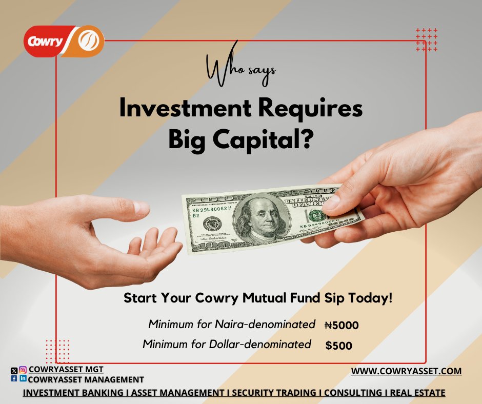 CowryAssetMgt's tweet photo. Who said a powerful investment requires a big capital? At Cowry Asset Management , we believe in the power of starting early and growing steadily. Begin your investment journey with us this new year, no matter how small your initial capital may be. 

#cowryassetmanagement 
#CowryAsset 
#FreshStart2024 
#explore 
#investing