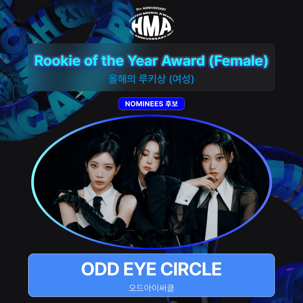Hanteo_HMAs's tweet photo. #31주년한터뮤직어워즈2023 후보자 공개 Nominations are open!

🏆올해의 루키상 여성 Rookie of the Year Award Female

#ODDEYECIRCLE #오드아이써클
@official_artms

투표 기간 (Voting period) : 2024. 1. 4 - 1. 17 (KST)
투표 Vote 🗳 https://t.co/C2sEFrCHz9

#한터뮤직어워즈 https://t.co/zrMo1o26Cy