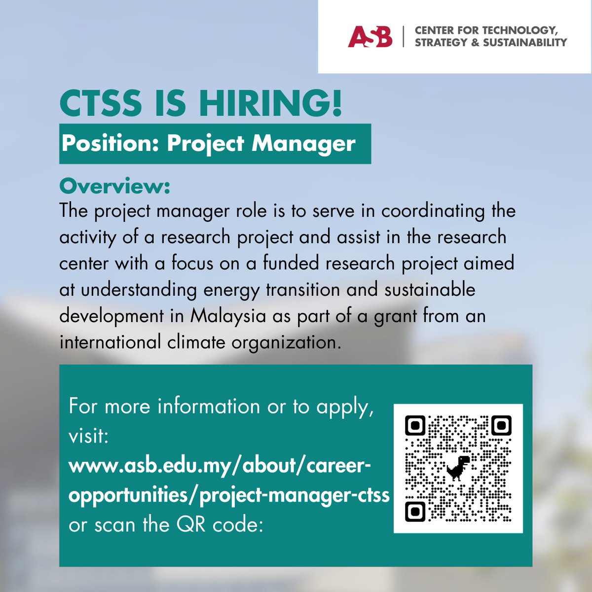 Center of Technology, Strategy and Sustainability (@asbctss) on Twitter photo Are you interested in joining a research center that researches business strategies & the socio-political environment of emerging markets, & managing a dynamic team of researchers? If you are, then CTSS is the place for you! To apply, visit the link or scan the QR code: Are you interested in joining a research center that researches business strategies & the socio-political environment of emerging markets, & managing a dynamic team of researchers? If you are, then CTSS is the place for you! To apply, visit the link or scan the QR code: