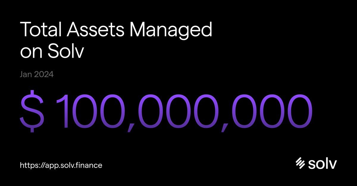 New $100,000,000 AUM Record! Solv kicks off 2024 with a big bang. Something game-changing is on the horizon. Stay tuned for updates. 📍app.solv.finance/fund