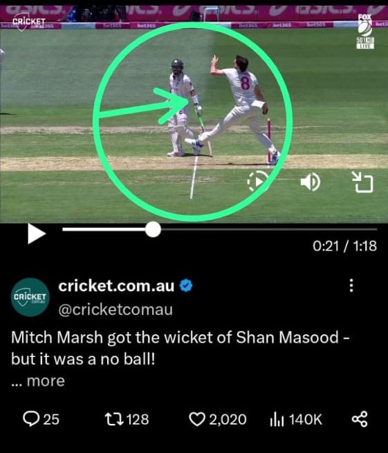ZeeShah_56's tweet photo. I can't understand why no one is talking about this? When Shan Masood was out and it was a no ball, Rizwan was on the non-striker end and a no ball was given. But when Shan Masood was out for the second time and a no ball was checked, Shan was on both the striker and non-striker end 😂 Wow, Cricket Australia first cheated with Babar by misusing technology and now did this with Shan Masood. Just shame on you. @cricketcomau @ICC 
#PAKvAUS #PAKvsAUS