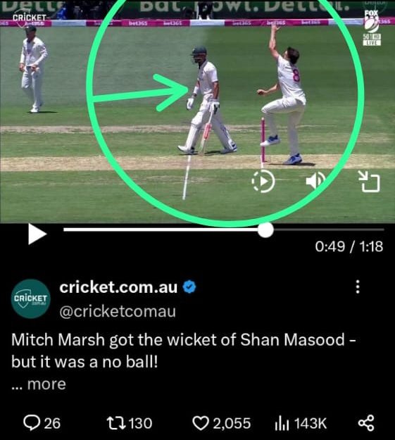 ZeeShah_56's tweet photo. I can't understand why no one is talking about this? When Shan Masood was out and it was a no ball, Rizwan was on the non-striker end and a no ball was given. But when Shan Masood was out for the second time and a no ball was checked, Shan was on both the striker and non-striker end 😂 Wow, Cricket Australia first cheated with Babar by misusing technology and now did this with Shan Masood. Just shame on you. @cricketcomau @ICC 
#PAKvAUS #PAKvsAUS