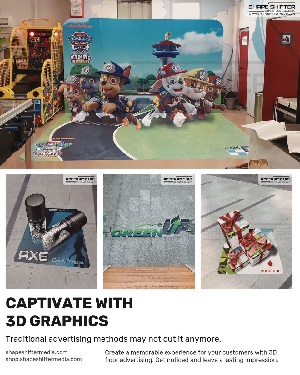 shapeshiftergfx's tweet image. ssm.li Create a memorable experience for your customers with 3D floor advertising. Get noticed and leave a lasting impression. #instorepromotion #dealoftheday #customfloorgraphics #storebranding #retailmanagement #holidaysale #floorinstallation #floorstickers