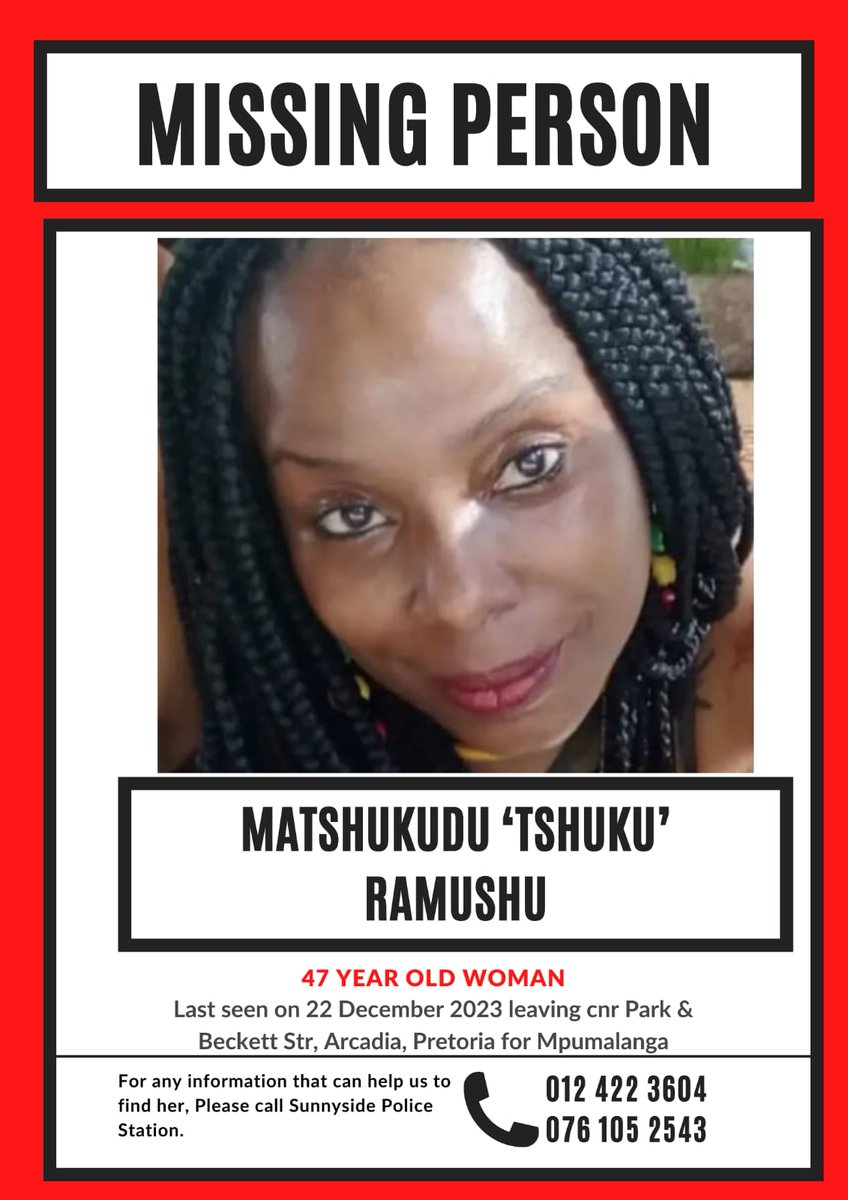 [MISSING LOVED ONE] 
Help us find Matshukudu "Tshuku" Ramushu - last seen 22 December in Arcadia, Pretoria (around Loftus Stadium, Pretoria Art Gallery and surrounding areas). Any bit of information community may have may have would be most helpful. 💔💔💔💔💔💔💔💔