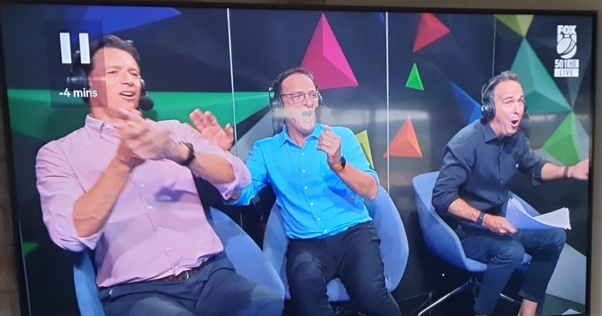 M_Habba's tweet photo. @MichaelVaughan the best bit of that missed catch was you 3 melons and your reaction! Great TV #bbl https://t.co/piV0JZSpnM