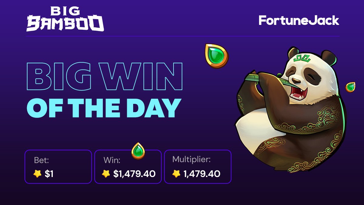 fortunejackcom's tweet image. Big Bamboo by Push Gaming 🐼

Bet: $1
Multiplier: 1,479.40
Win: $1,479.40

Retweet and tag a lover of this slot to win some free spins 🎁