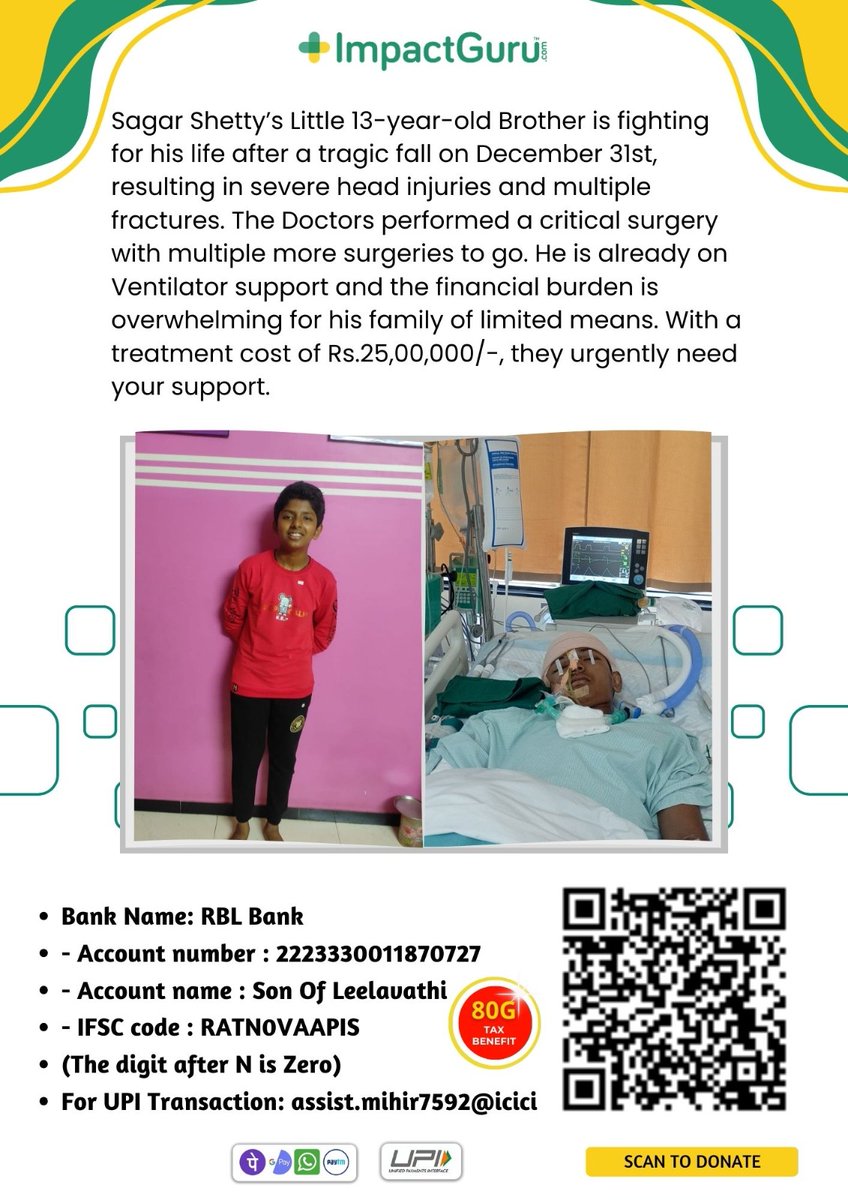 writingsoul07's tweet photo. My batch mate Dr. Sagar shetty's 13 year old little brother needs your help. Please donate as much as possible and help him get back stronger. #humanity #charity #impact https://t.co/ELmuZmu7wI