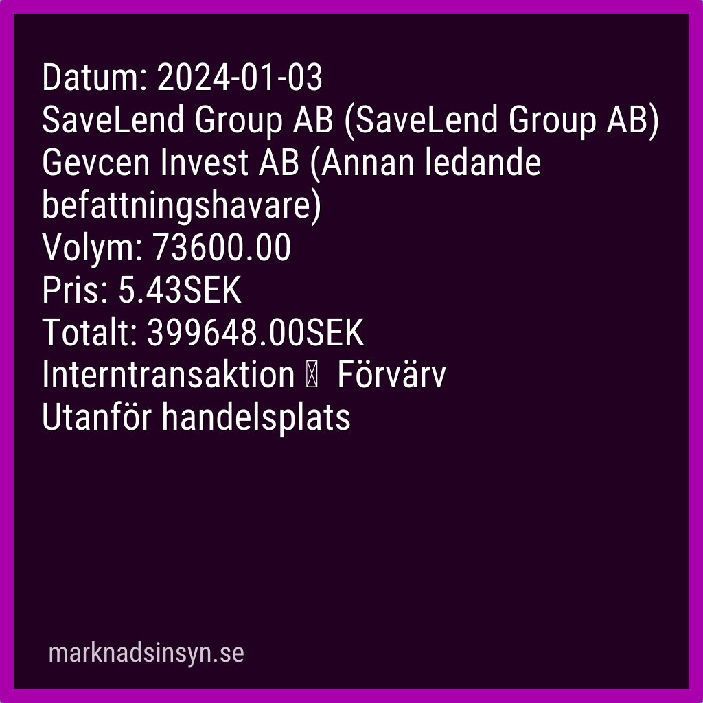 svenroed's tweet photo. Insynshandel #savelend (källa FI). #savelend #SE0015961024 $yield savelend https://t.co/OEydOrd0hm