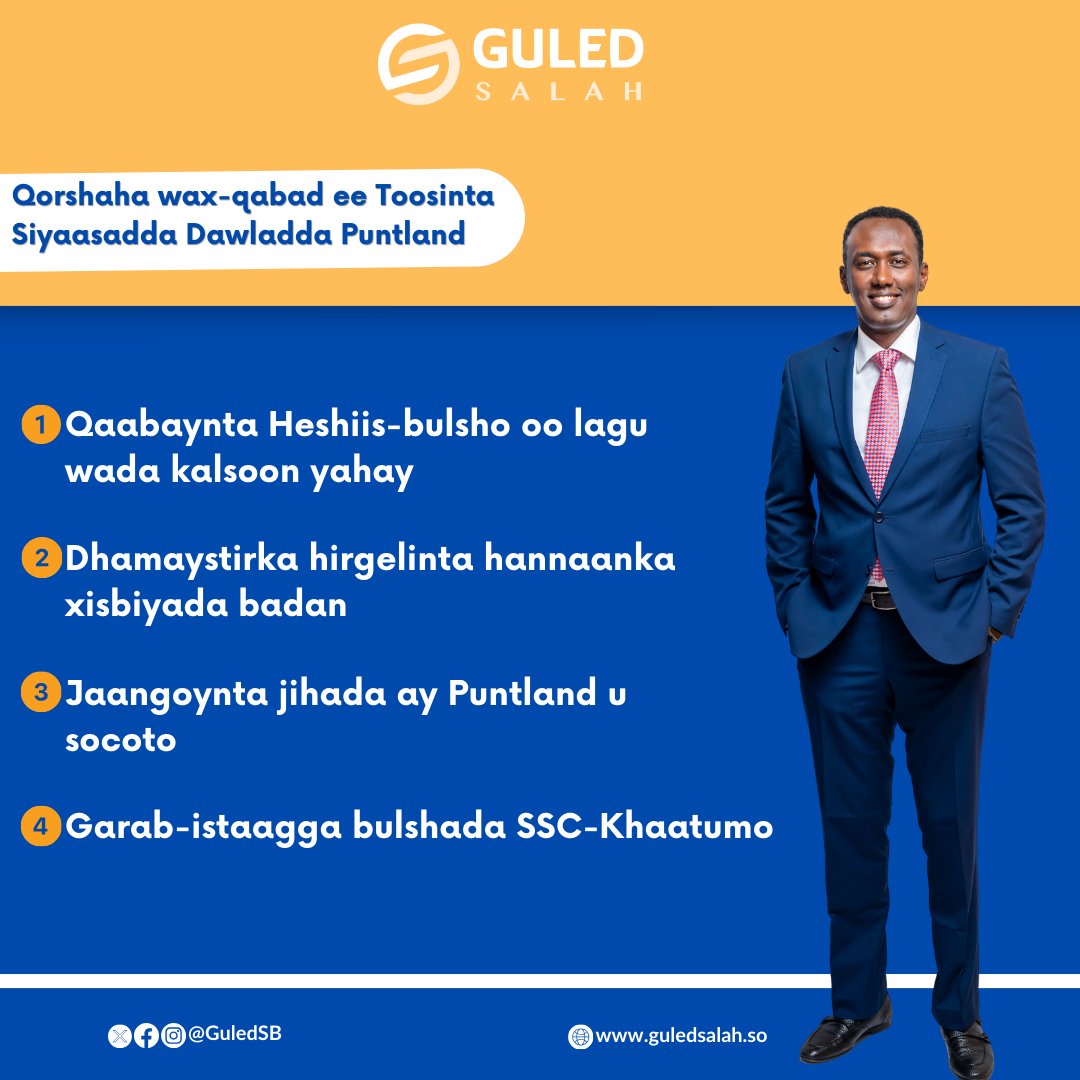 GuledforPL2024's tweet photo. The plan outlined in Dr. Guled Salah's manifesto focuses on strengthening #Puntland politics.

#Vision4change #GuledSalah2024 #AHopefulPuntland https://t.co/fFiZf8kwmc