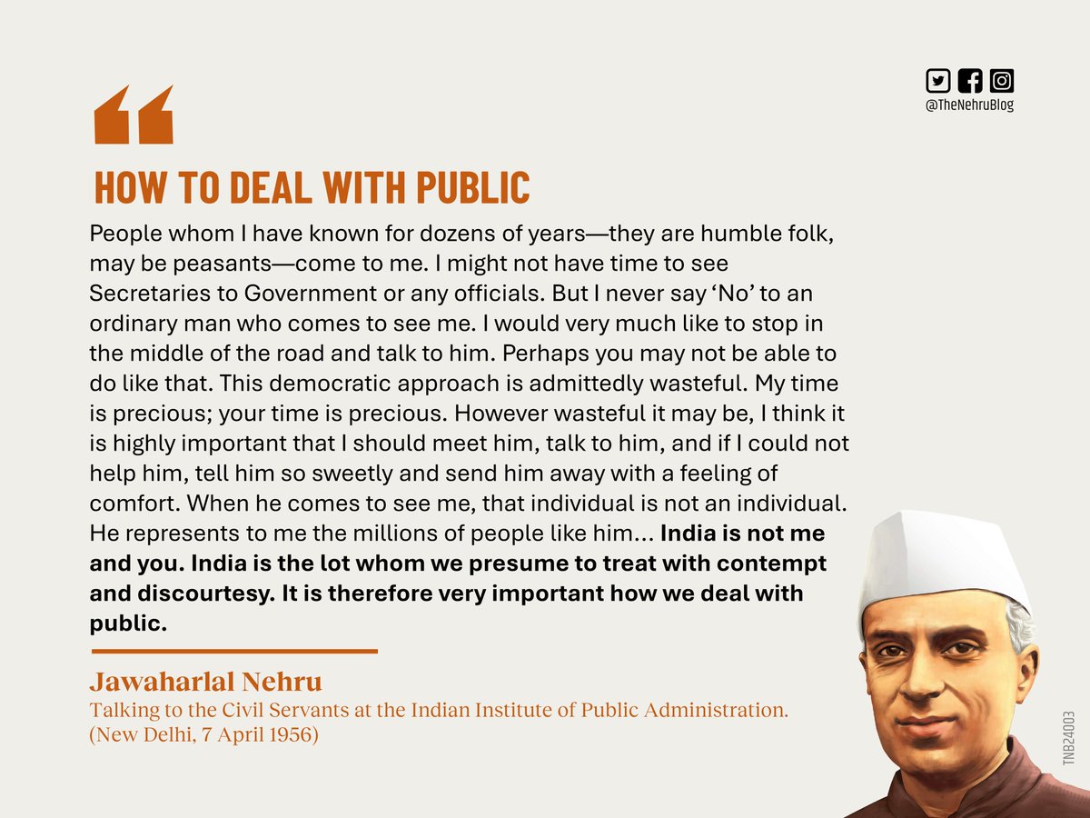 #Democracy #Citizens #Nehru 'Tumhari Auqat Kya Hai?' (What your worth is?) When a district collector or a politician says these words to a common man, he should consider this noble advice by PM Nehru. Tweet 1 of 2 👇