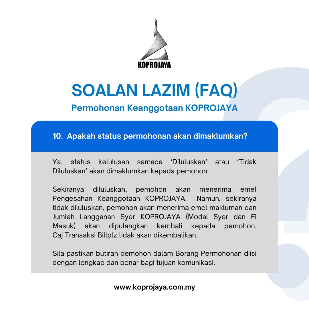 Koprojaya's tweet photo. PERMOHONAN KEANGGOTAAN KOPROJAYA KINI DIBUKA Ketahui Soalan Lazim tentang Permohonan Keanggotaan KOPROJAYA di sini. Untuk memohon, sila layari laman web KOPROJAYA di https://t.co/J0zTB0FJ7D https://t.co/wPy35GiTGz