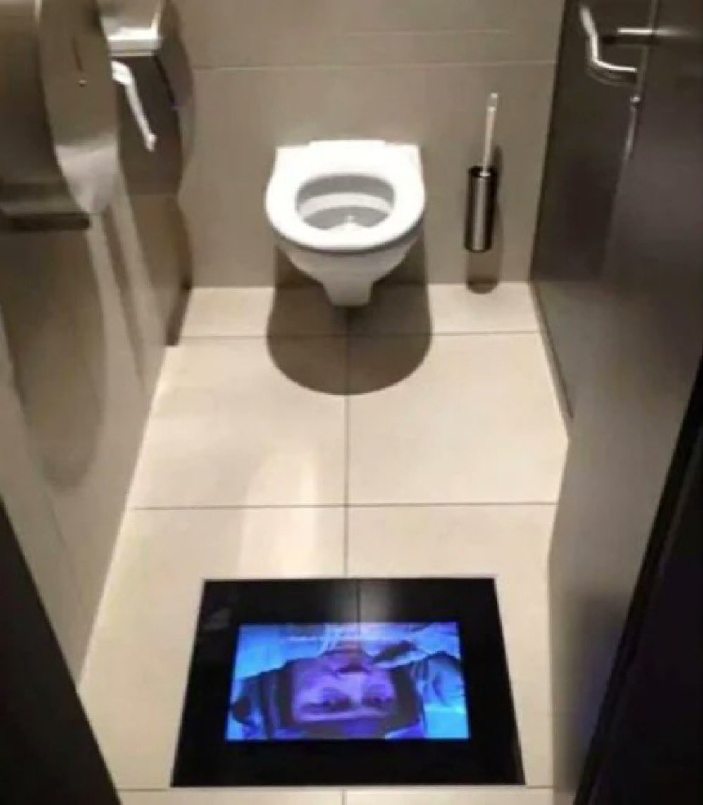 scrumdllyicious's tweet photo. In Switzerland, movie theaters have screens in the toilets so you don't miss the movie when you take a toilet break. https://t.co/6hw725dpzQ