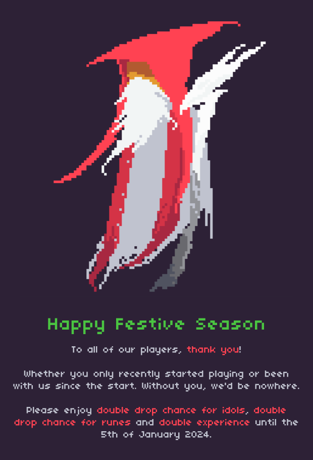 PlayIsleward's tweet photo. Happy new year to all of our players! May your 2024 be legendary!

And in order to maximise its legandary-ness, remember to hop on to enjoy the Triple Event, which ends on 5 January at 18:00 Server Time!

#isleward #mmo https://t.co/pkxFgaPZXY