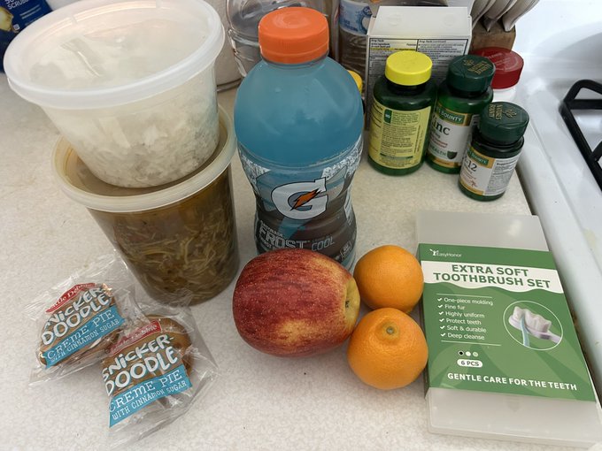 My toxic lover made me a &ldquo;Get Well&rdquo; package with chicken soup, rice and whole bag of snacks 😭😭😭😭😭😭😭😭😭😭  My