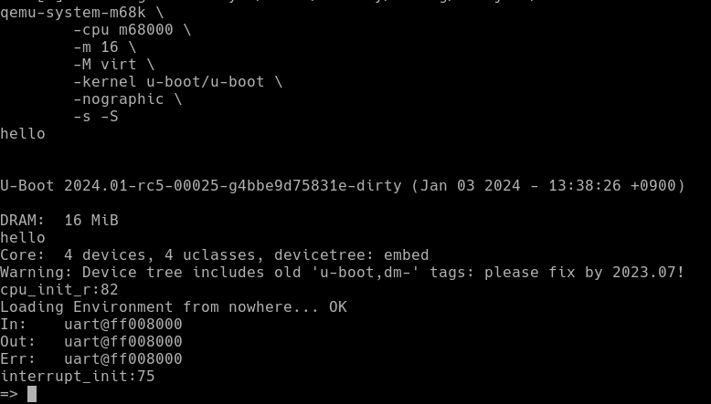 linux_chenxing's tweet image. Trying to get my groove back but sick of ARM right now... so lets get u-boot running on the mc68000 in QEMU so I can revive linux for palm pilot.. #m68k