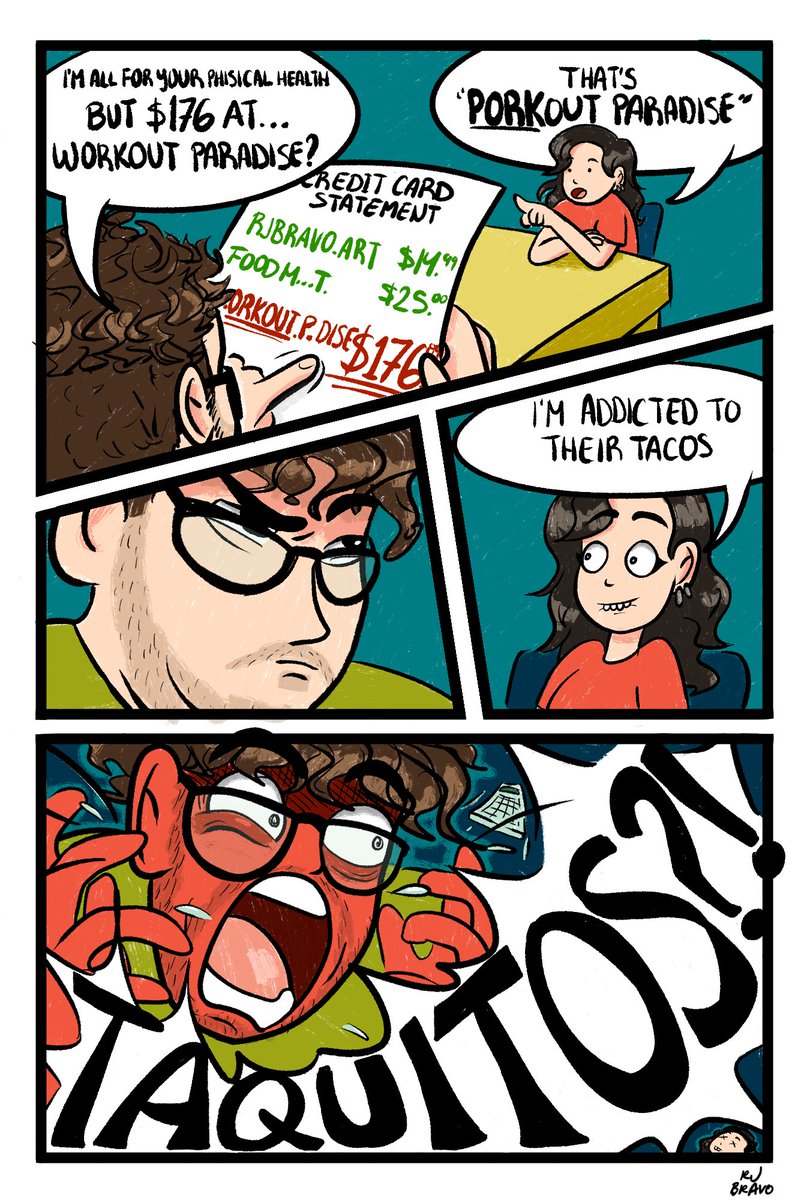 RJBravoArt's tweet photo. One of my new favorite shows is Financial Audit with @sircalebhammer and I was inspired to make a comic.

He likes to rip on people for spending their money poorly, naturally this would be my experience on the show. 🫠 https://t.co/wSQBxxzdYk