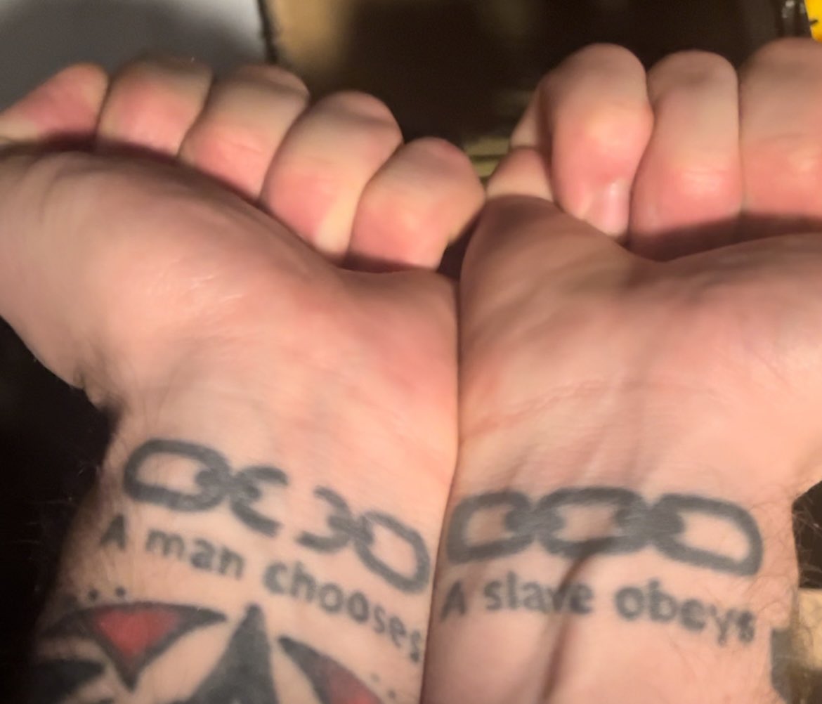 A man chooses, a slave obeys” is from a videogame called bioshock. This was  my first tattoo at the age of 19, and 13 years later It is one of my most, image size:1170x1002