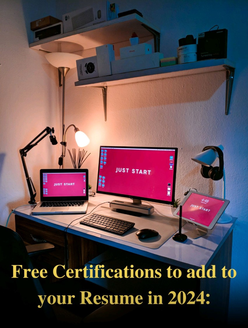 Free Certifications to add to your Resume in 2024:

1. Data Science: 
🔗lnkd.in/dTcrzzvv

2. React:
🔗 lnkd.in/dRy7piDR

3. Angular: 
🔗lnkd.in/dxyd7iW2

4. SEO: 
🔗lnkd.in/dNRfAg2H

5. Digital Marketing from Google:
🔗lnkd.in/d5B2gpzf

6. Cloud