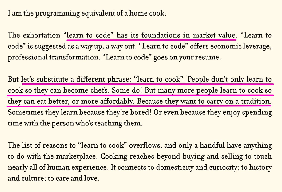 nileshtrivedi's tweet image. Perhaps we should think of "Learn to code" like we think of "Learn to cook".